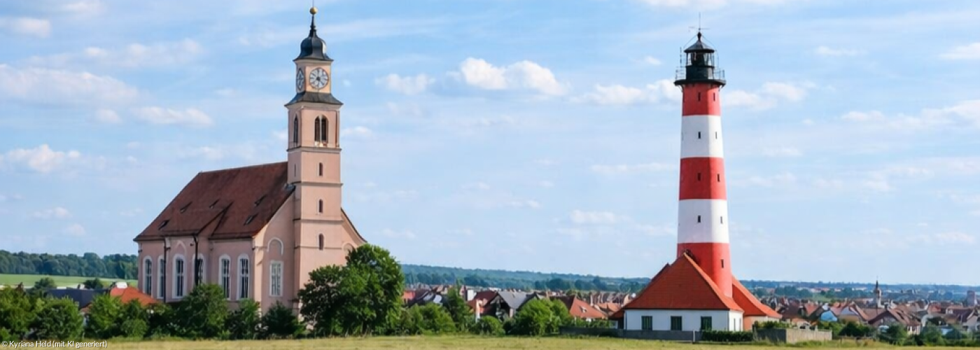 Stadtkirche Neustadt mit Leuchtturm daneben