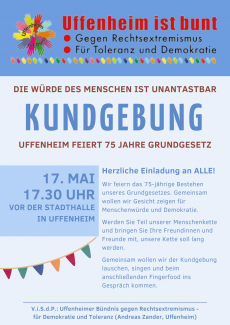 Plakatmit Logo bunte Hände und Titel "Uffenheim ist bunt"