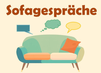 Sofa mit bunte Kissen und Sprechcblasen