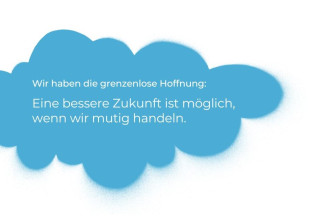 Wortwolke mit dem Text: Wir haben die grenzenlose Hoffnung: Eine bessere zukunft ist möglich, wenn wir mutig handeln.